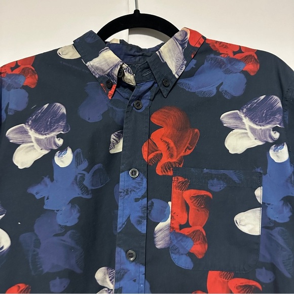 WOOD WOOD Button Shirt Floral Slim Fit Cotton Blue Size Large - Picture 4 of 9